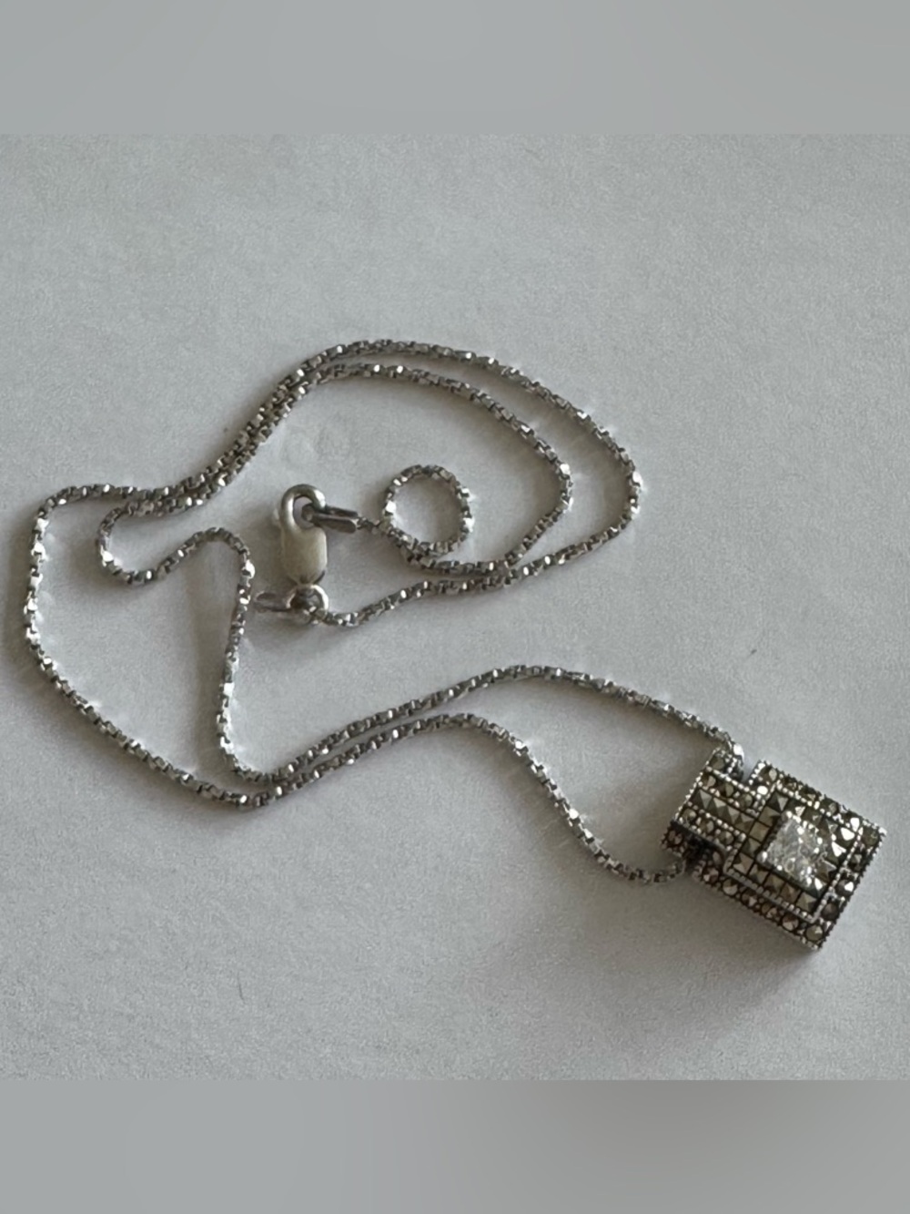 Judith Jack Sterling Marcasite Pendant with Clear Square Stone - Picture 3 of 7